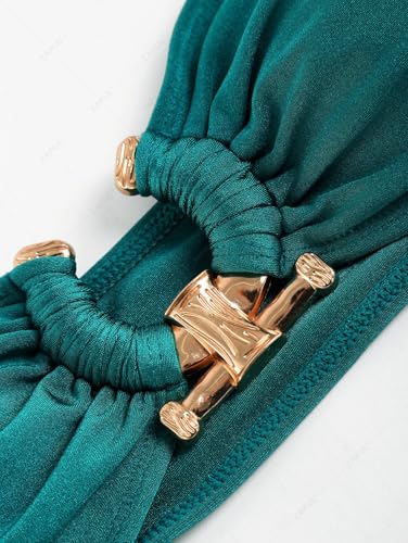 ZAFUL Women's Bandeau Bikini Set O Ring Strapless Swimsuit Tie Side Swimwear Metallic Two Piece Bathing Suit4