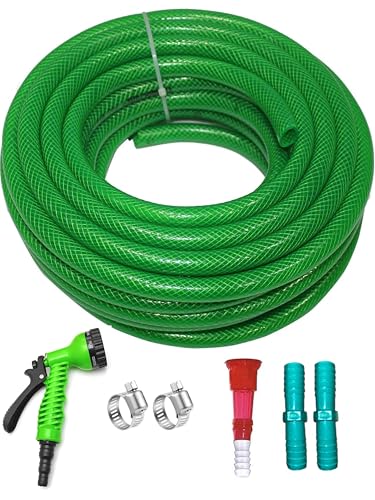 Image of 3 /4 Inch Heavy Duty 3 Layered Braided Water Hose Pipe | Garden Outdoors Pipes with Hose Connector, 7 Pattern water spray Gun, 2 jointers & 2 SS Hose clamps (20 Meter)