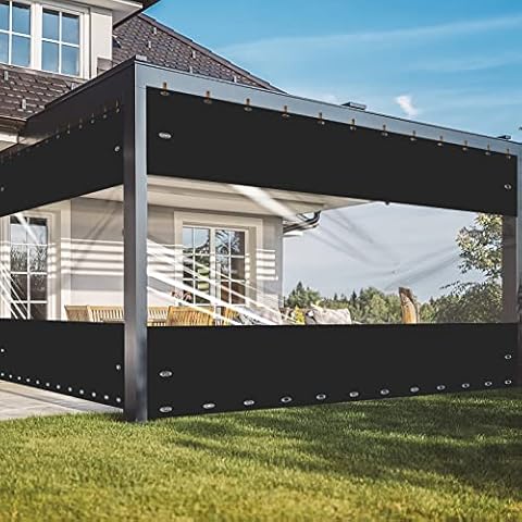 FoundGo Transparent Outdoor PVC Curtains with Eyelets, 0.6 mm PVC Waterproof Windproof Curtains, Tarpaulin Divider Curtain for Outdoor Garage, Patio Garden, Balcony, 3 x 3 Cover