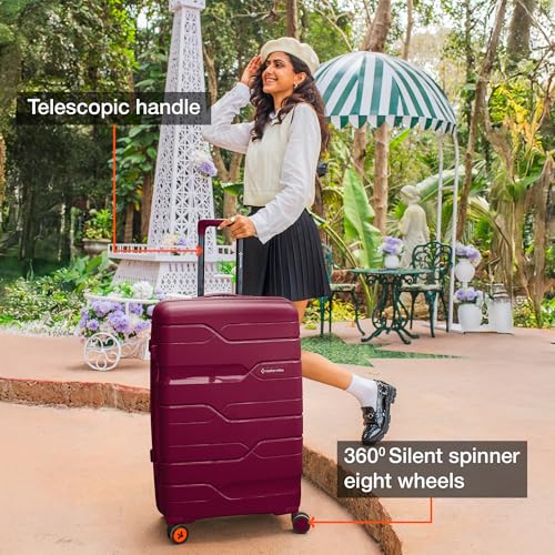 Image of Nasher Miles Polypropylene 360 Degree Paris Hard-Sided Check-in Luggage 28 inch | 75cm | 8 Wheels Large Trolley Bag for Travel | Suitcase (Maroon)