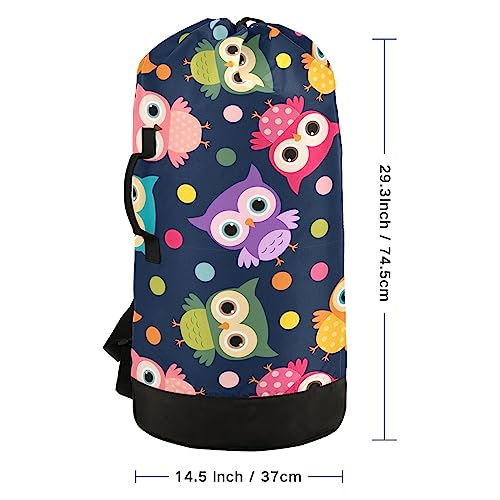 Polka Dot Owls Laundry Bag Backpack Dirty Clothes Organizer With Strap And Handles Washable For College Travel Camp Dorm Essentials #TOP2