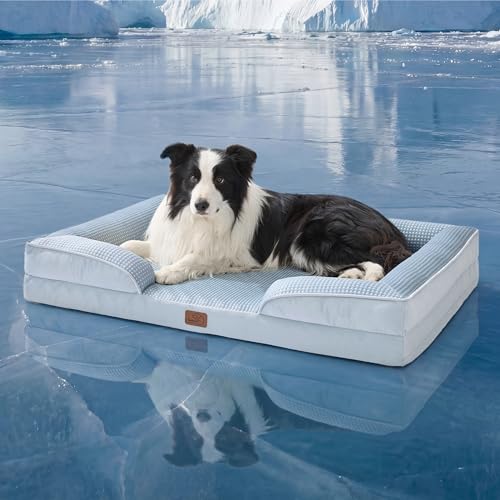 Image of Bedsure XL Dog Bed for Extra Large Dogs - Orthopedic XLarge Dog Cat Cooling Bed Washable, Comfort Dogs Couch Sofa with Waterproof Removable Cover, Pet Bed with Nonskid Bottom, Cooling Blue, 42 inch
