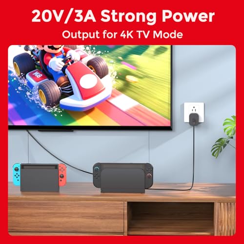 Image of 2-Pack 10ft Charger for Nintendo Switch 2-20V 3A 60W AC Adapter Fast Charging with 10ft USB C Cable - Compatible with Switch /OLED /Lite /Steam Deck - Support 4K TV Mode - Original Quality