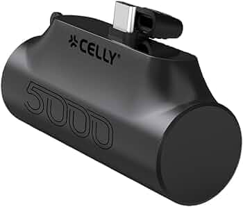 Celly, Powerbank Compatto con Connettore USB-C Integrato e Capacità di 5000mAh, Ricarica Rapida, Caricatore Portatile Universale per Smartphone, Colore Nero