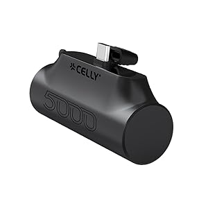 Celly, Powerbank Compatto con Connettore USB - C Integrato e Capacità di 5000mAh, Ricarica Rapida, Caricatore Portatile Universale per Smartphone, Colore Nero