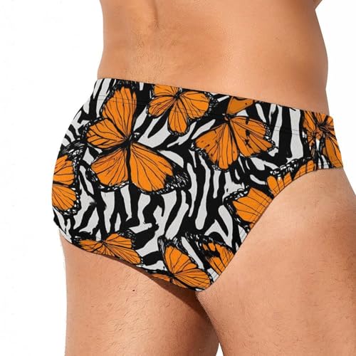 Monarch Butterfly Zebra Background Men's Swim Briefs Low Waist Bikini Swimsuit Underwear Beach Swimwear3