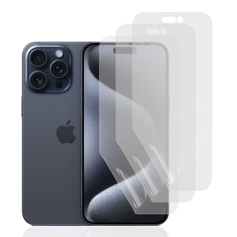 Protector de Pantalla de Hidrogel Mate para iPhone 15 Pro Max, Protector de Pantalla de TPU de 3 Piezas Anti-Rayaduras y Anti-Resplandor, Película de Hidrogel de Alta Sensibilidad