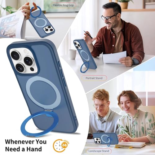Image of Magnetic for iPhone 16 Pro Case, 6.3 inch, Compatible with MagSafe, Rugged Kickstand, Not-Yellowing Military-Grade Protection, Matte Blue