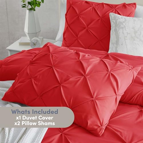 Image of Nestl California King Duvet Cover Red - Soft Double Brushed Duvet Set with Button Closure & Corner Ties, 3 Piece Luxurious Pinch Pleated Duvet Cover Set 104x98 Inches with 2 Pillow Shams