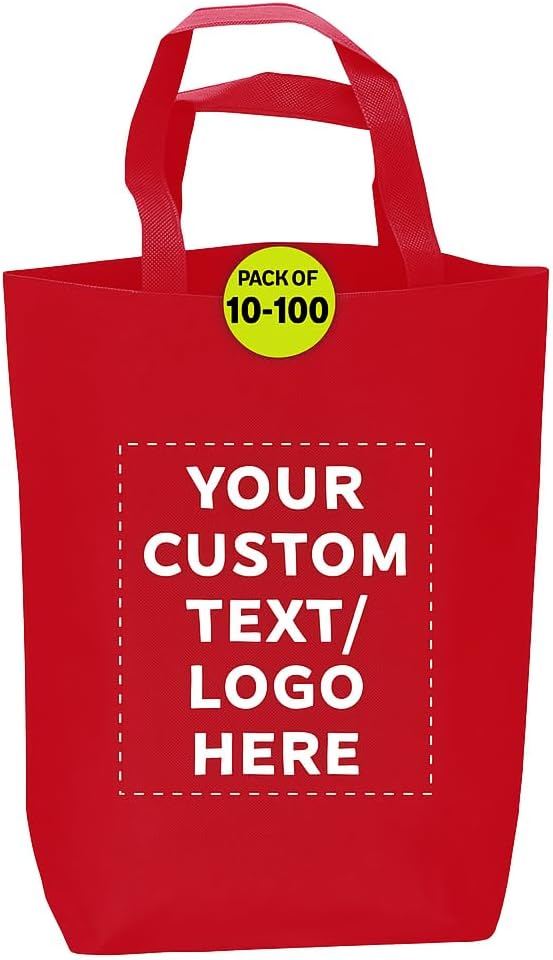 DISCOUNT PROMOS Large Reusable Heavy Duty Tote Bag Set of 10/50/100, Personalized Bulk Pack