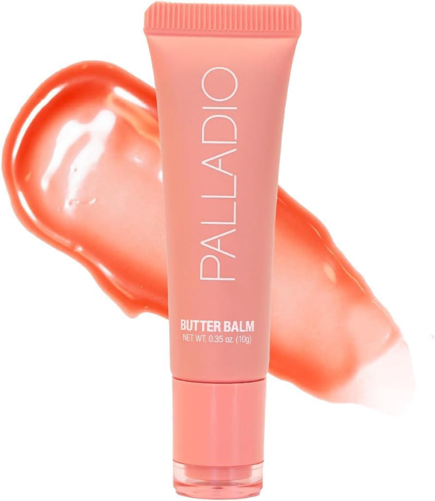 Palladio Butter Balm - Peaches & Cream | Hydrating Lip Balm With Sheer Tint, Aloe, Peptides, Shea Butter & Vegan Formulation | For Instant Moisture, Shine & Soothing Lip Care