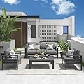 Solaste Aluminum Patio Furniture Set, 5 Seats Modern Outdoor Conversation Set Sectional Sofa with Upgrade Cushion and Coffee Table,Grey