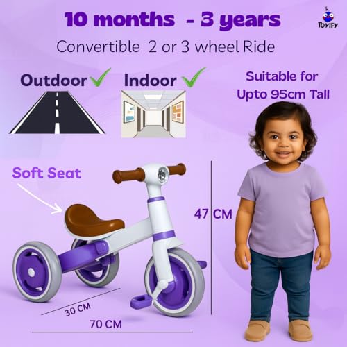 Image of 3-in-1 Convertible Toddler Tricycle & Balance Bike for Kids 1-3 Years, Baby Trike with Silent Wheels, Sturdy Safe Frame, Indoor & Outdoor Ride-On Bicycle for Boys & Girls