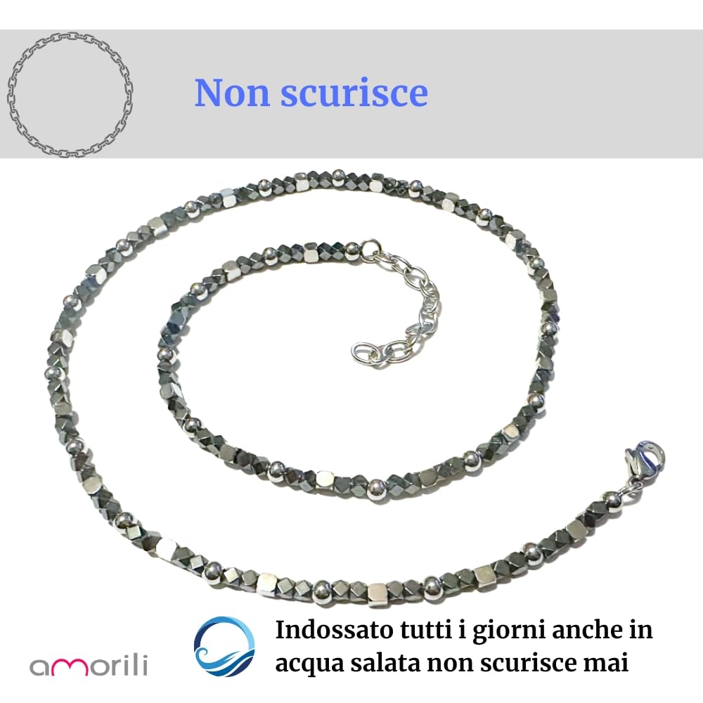 Collana Girocollo Uomo Acciaio Inox con Ematite Sfaccettata Collana Elegante Moderna Stile Estivo Collier Maschile Regalo Uomo - cll1678