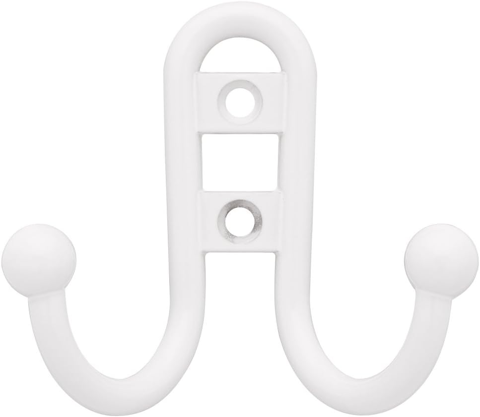 Liberty Hardware B46115Z-W-C Double Prong Robe Hook with Ball End, White