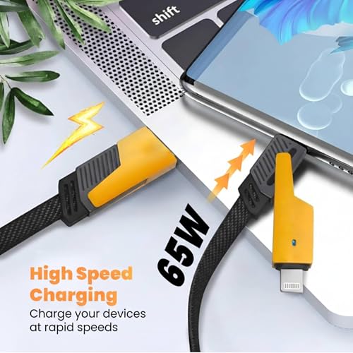 Image of 4-in-1 65W Fast Charging Braided Cable | Multi Charging Cable with Type-C & USB-A | 1.5m Durable Nylon Cable for Smartphones & Tablets