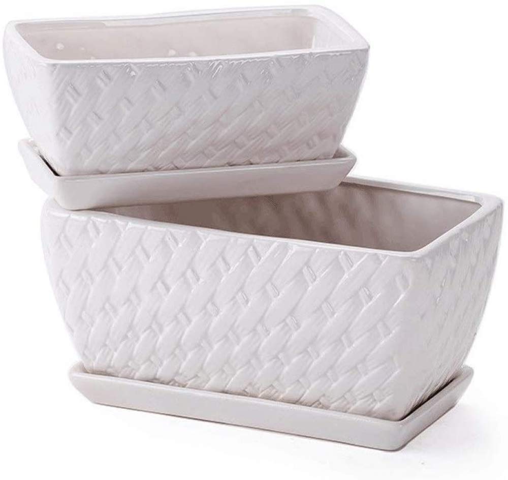 Ceramiczna doniczka, doniczki, 2 prostokątne doniczki, zestaw doniczek, białe ceramiczne soczyste doniczki doniczkowe, rodzinne pojemniki na rośliny doniczkowe