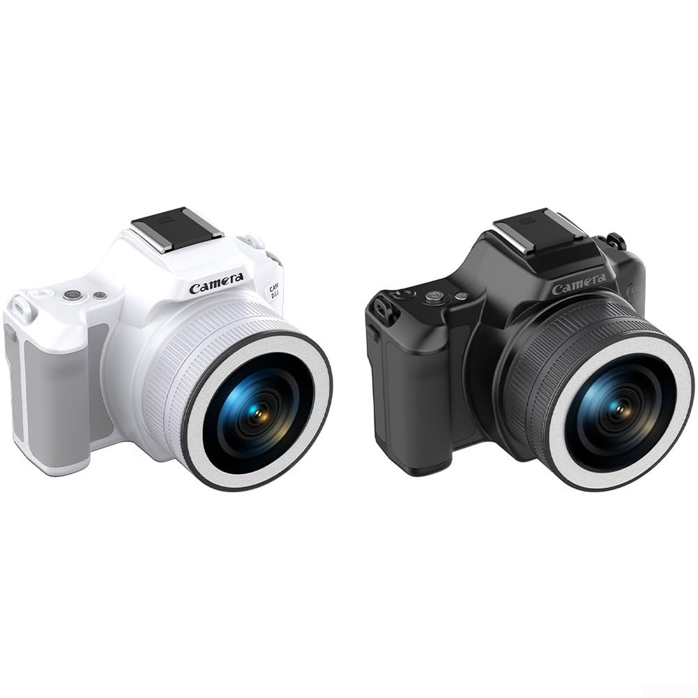Cámara digital con sensor de 48 MP, zoom de 16X, video 2K, 12 luces LED de relleno, transferencia de archivos OTG y diseño portátil para viajes y fotografía de naturaleza (blanco)