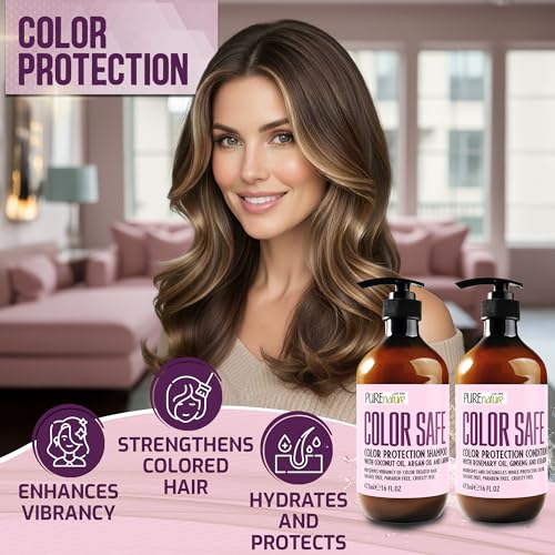 Image of Color Safe Shampoo and Conditioner Set - Sulfate Free and Paraben Free for Protecting Treated, Dyed, and Colored Hair - Professional Salon Care for Women and Men - 16 Fl Oz (Set of 2)