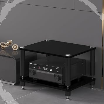 HiFi Rack 3 Tier AV Media Stand Wood Shelf, Audio Tower, Record Player Stand Stereo Cabinet, Media Console Storage Shelf, Audio Video ComponentsBlack,2-Tier60x48x40cm