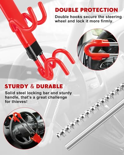 Tevlaphee Steering Wheel Lock Anti-Theft Car Device Heavy Duty Security Car Lock Antitheft Locking Devices Great Deterrent Adjustable Car Wheel Lock Anti Theft For Vehicle Truck Suv With 3 Keys thumb #6