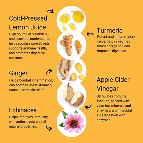 SMART Pressed Juice Immunity Wellness Drink with Organic Turmeric Curcumin Ginger Shot for Immune Support | Apple Cider Vinegar Lemon Ginger & Echinacea - Made in USA (30 Servings) - Image 5