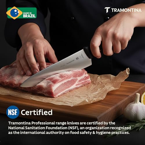Image of TRAMONTINA Professional Meat /Chef Knife 20 cm | Stainless Steel Sub-Zero Treated Blade | Antimicrobial Black Polypropylene Handle | Heavy-Duty Butcher & Meat Processing Knife