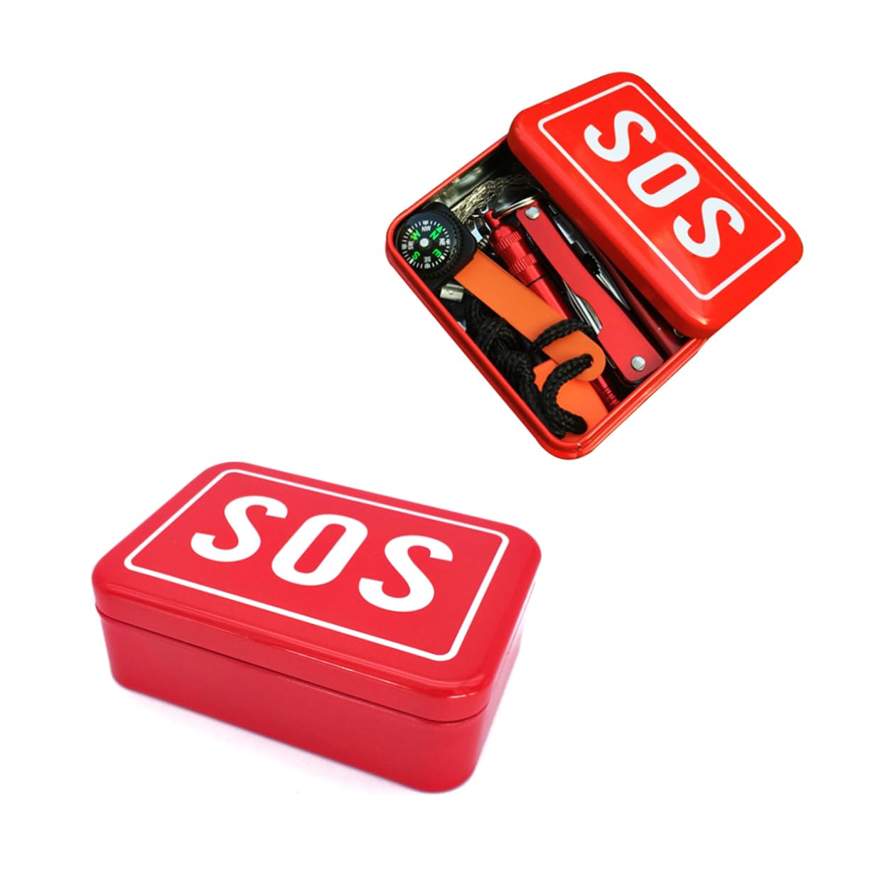 BESPORTBLE Survival Case Outdoor Emergency Tool Box Red Compact for Camping Hiking Adventures with Plier Flashlight