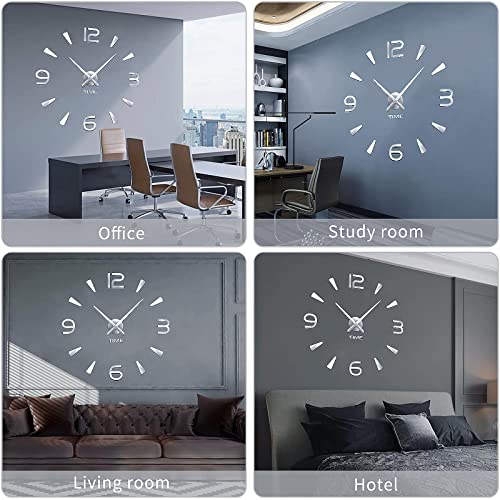 suaywo Silver 3D DIY Wall Clock Modern Mute DIY Frameless Large Wall Clocks for Kitchen Wall Clock Stickers for DIY Living Room Decor Home Living Room Bedroom Office - Image 4