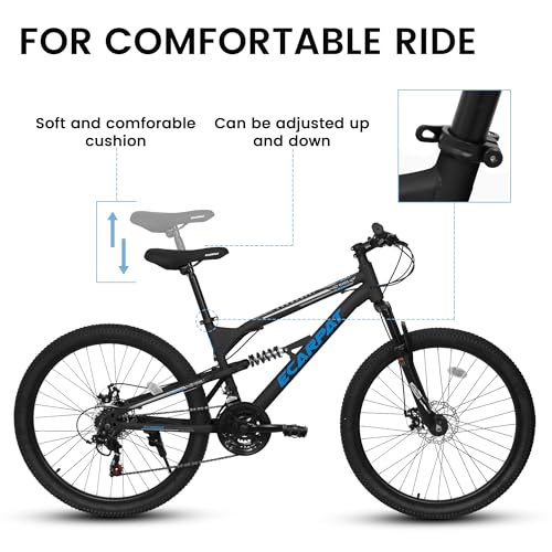 Image of Ecarpat 24 /26 /27.5 Inch Mountain Bike, Full /Front Suspension Mens Boys Mountain Bike with 21 Speed Steel Frame and Dual Disc Brakes, Adult Sport Bicycle for Trail City Road, Gift Choice