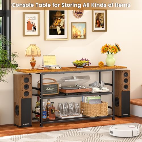 ThreeHio TV Stand for TVs up to 55 Inch TV, Entertainment Center with 3 Tier Open Storage Shelves, Media Console Table for Living Room, Bedroom, Rustic Brown