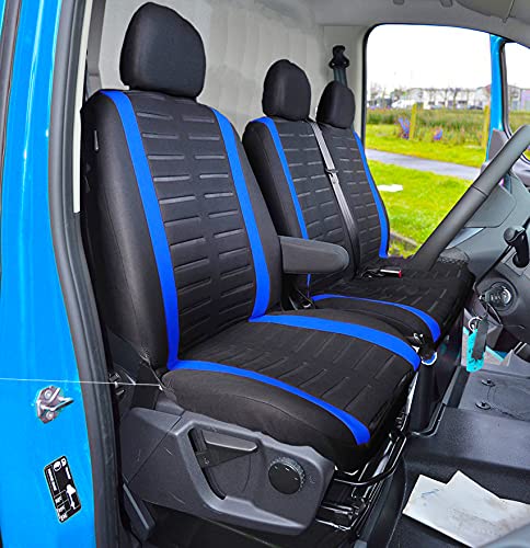 BAAZ Van Seat Covers Universal Fit Most Trucks Vans Lorry Front Seat Covers Single & Double Car Seat Covers for Single Driver and Double Passenger Seat 2+1 seat Covers 3D Stripe Print (Blue)