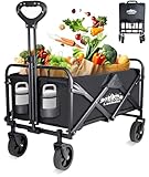 Collapsible Wagon Carts Foldable, Heavy Duty Beach Folding Wagon Cart with Wheels, Large Capacity Portable Utility Grocery Wagon for Shopping, Sports, Camping, Garden
