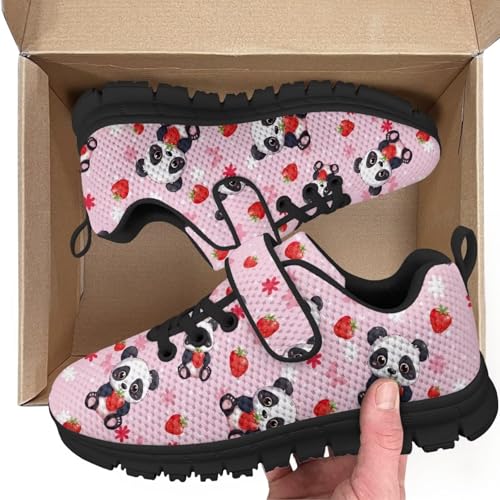 Kids Sneakers for Boys Girls Running Tennis Shoes Lightweight Breathable Sport Athletic Panda Strawberry Pattern2