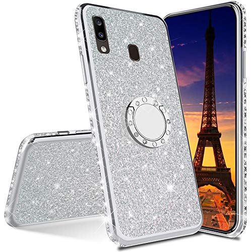 QIVSTARS Case For Samsung Galaxy A11(EU Version) Soft PU Bling Sparkly Glitter Luxury Shiny Shell With Kickstand Scratchproof Full Body Protective Ultra Slim Cover for alaxy A11(EU Version) Silver KDL