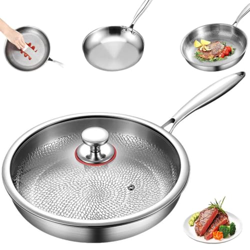 SHAIRMB Sartenes De Ultra-Titanio 2025 para Cocinar, SartéN De Titanio Martillado Pro con Tapa, Sartenes Nutri Multifuncionales, Ultraduraderas, Antiadherentes,Plata,10.23in