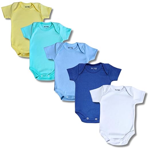 Kit 5 Body Manga Curta Liso Suedine Bebê Menino Menina