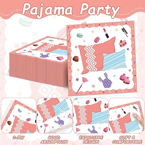 Image of Pajama Party Plates Napkins Sleepover Tableware Set - Spa Party Dinnerware Slumber Cutlery for Girls - Disposable Decoration for 24 Guests