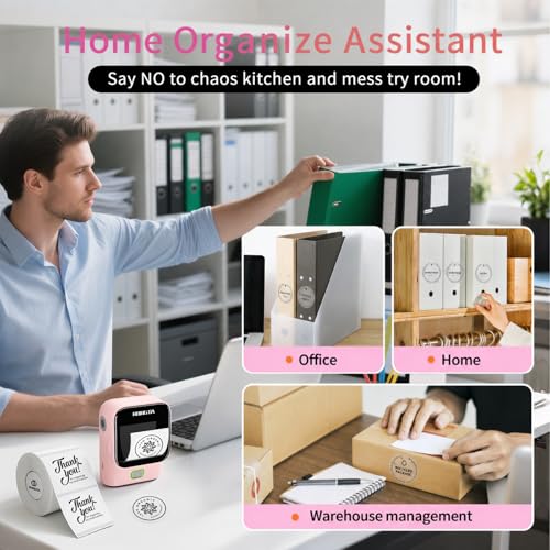 Image of Rongta 2 Inch Pink Label Maker Machine+2'' Round Transparent Labels-170pcs /Roll
