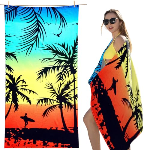 cabanana Microfiber Beach Towel Oversized - Quick Dry Beach Towels, Lightweight Thin for Travel, Large Size 70x40 Compact Pool Towel Beach Essentials (Coconut Tree)