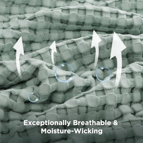 Image of Bedsure Cooling Cotton Waffle Oversized King Blanket - Lightweight Breathable Blankets Rayon Derived from Bamboo for Hot Sleepers, Luxury Throws for Bed and Sofa, Mint Green, 120x96 Inches