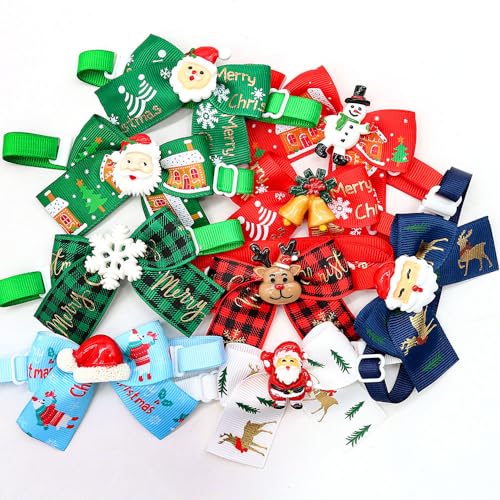 Bekecidi 9 Pack weihnachtliche Hundefliegen, Katzenhalsband Schneemann Weihnachtsbaum Elchmuster Fliegen für Hunde Katzen Haustiere Weihnachtsfest Dekorationszubehör