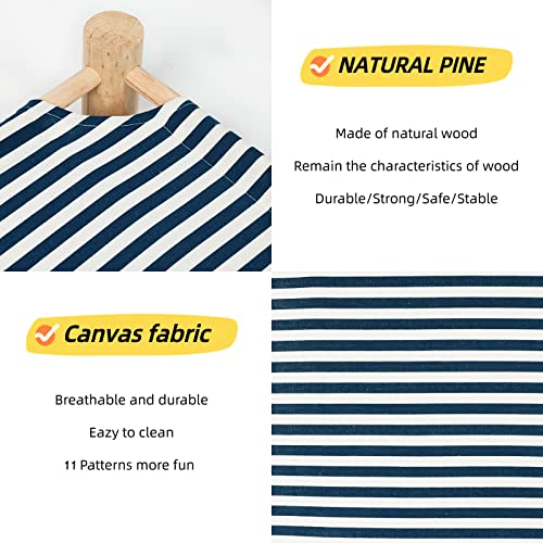 Patas Lague Cat And Dog Hammock Bed Small Dog Bed, Wooden Cat Elevated Cooling Outdoor Bed For All Seasons, Cat Beds For Indoor Cats, Cat Cots Furniture Pet Bed Puppy Bed(Blue Stripes) #TOP2