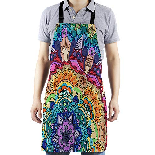 Hgod Designs Mandala Kitchen Apron,Colorful Mandala Art Design Bib Aprons For Home Cooking Gardening Adjustable Neck For Women Men,Adult Size #TOP1