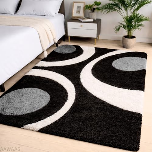 Image of 3D Shaggy Polyester Carpet Rug Runner Area Mats for Bedroom /Living Area /Home with Anti Slip Backing Soft /Fluffy Hight Pile - (Moon Silver, 4x6 feet)