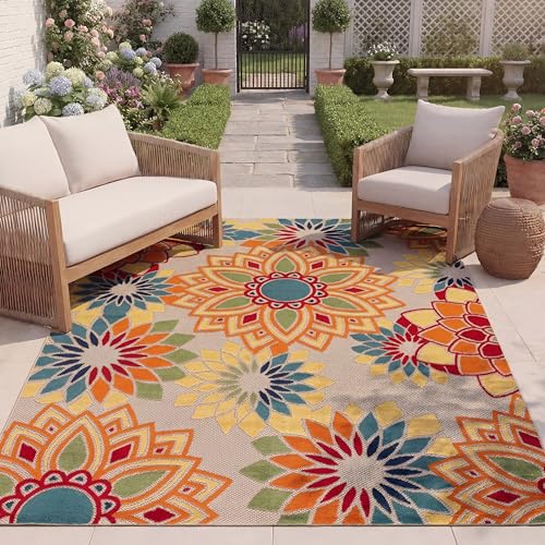Tapete rectangular SAFAVIEH 6'7" x 9' Ivory y naranja miniatura 1