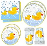Gift Boutique 96 Pcs Rubber Duck Party Supplies Paper Plate Cup Napkin for Yellow Ducks Ducky Bubble Bath Baby Pajama Birthday Disposable Dinnerware Serves 24