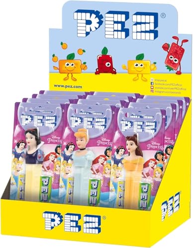 PEZ Disney Princess Character Sweet Dispensers, Strawberry & Lemon Flavoured, Multipack of 12 (2 x Refill Pack Per Dispenser)