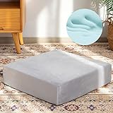 HIGOGOGO Memory Foam Floor Pillow, 20' Crystal Velvet Square Meditation Pillow for Seating on Floor Thick Seat Cushion Meditation Cushion for Yoga Living Room Sofa Balcony Outdoor, Grey