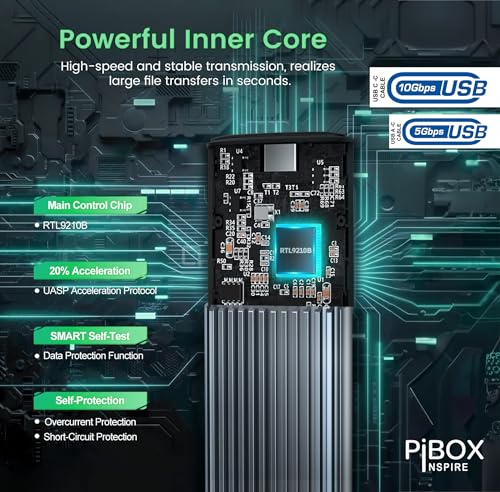 Image of NVME M2 Enclosure, PiBOX India NVMe /NGFF SATA Dual Protocol SSD Enclosure - USB 3.2 10Gbps, Tool-Free M.2 NVMe Case, PCI-E NVMe Reader, USB-C, Supports M & B&M Keys, 2230 /2242 /2260 /2280 SSD RTL9210B